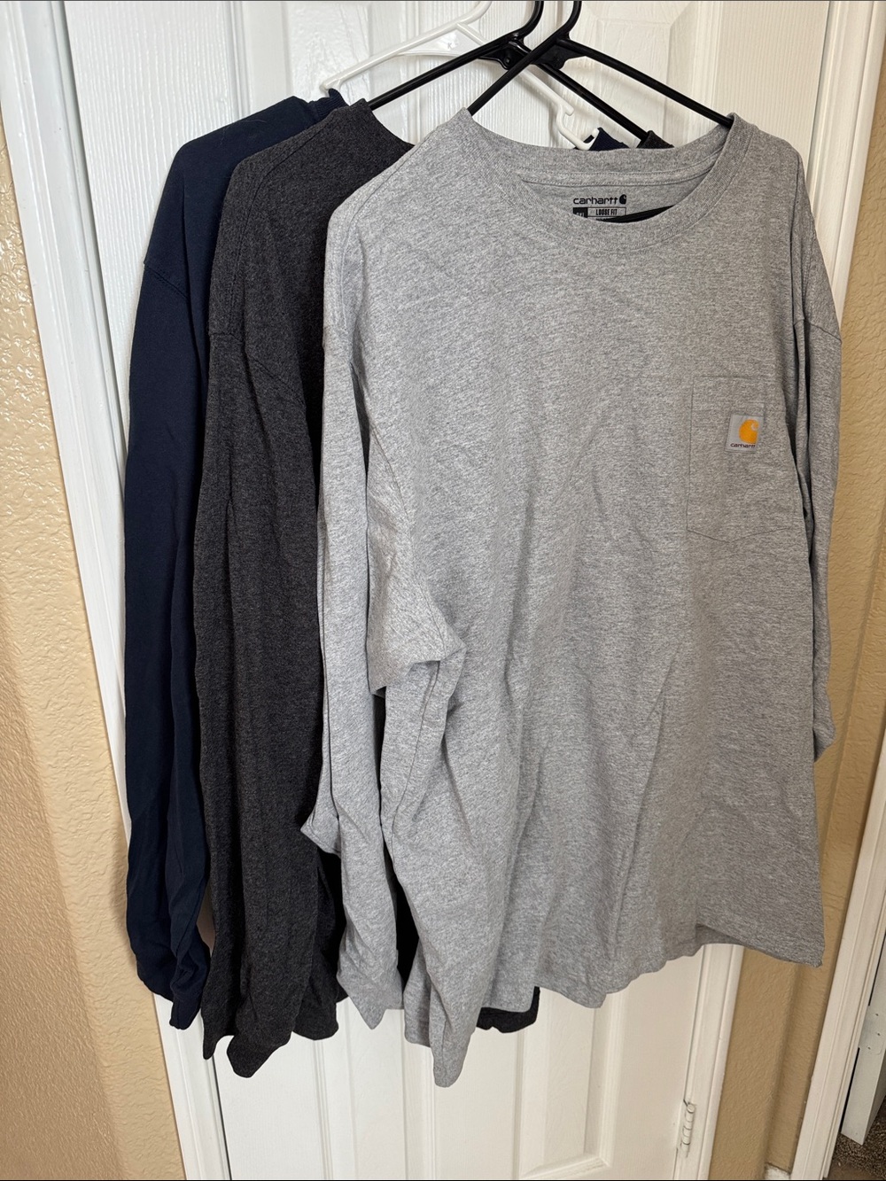 Carhartt Men's Long-Sleeve Pocket Tees in Gray, Charcoal, and Navy